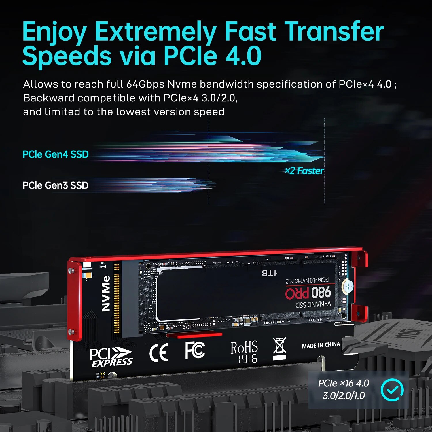 JEYI M.2 NVMe to PCIe 4.0 X16  - Samsung Ssd 980 Pro 评论和价格