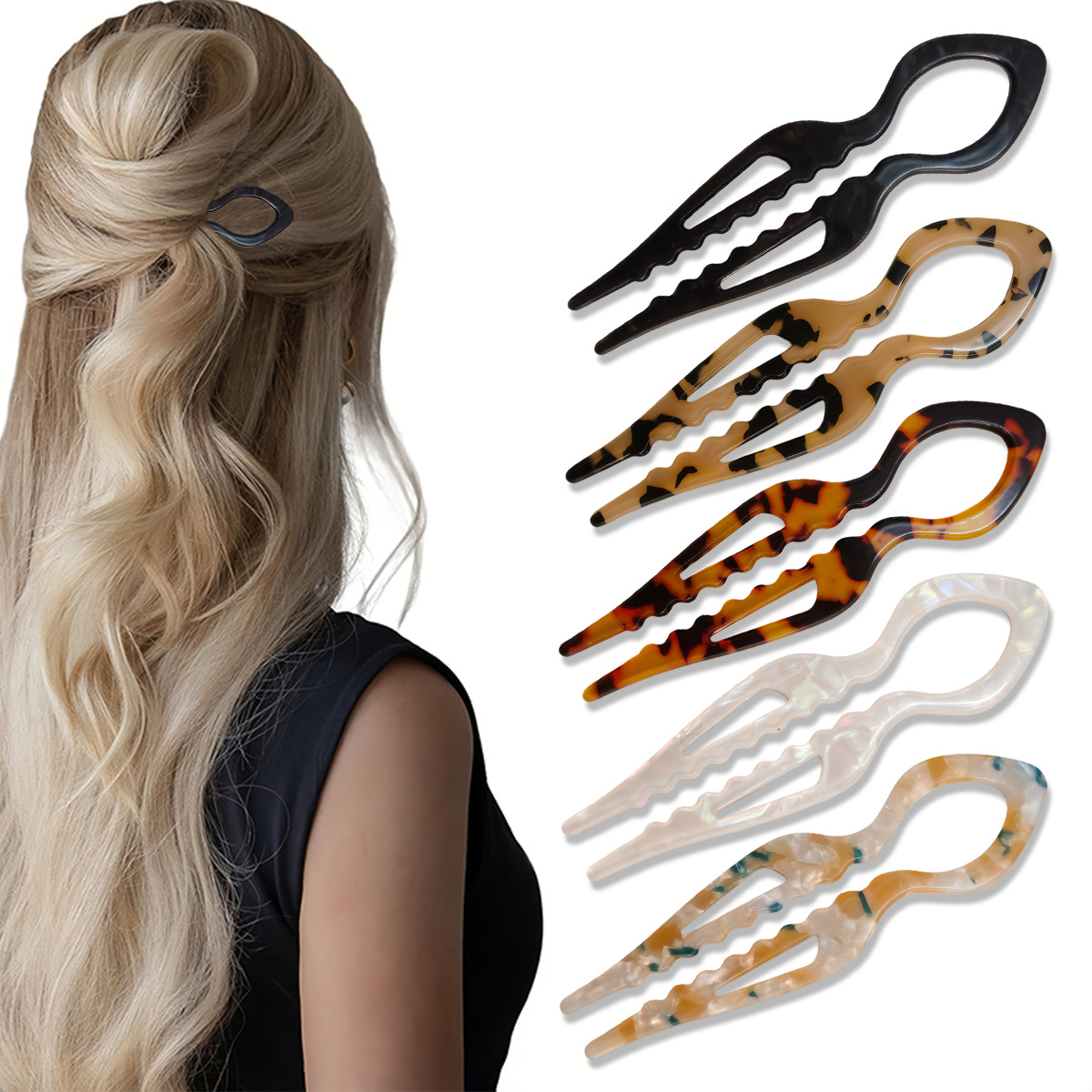 U-Shaped Hair Sticks Tortoises - Tech Accessories Women 评论和价格
